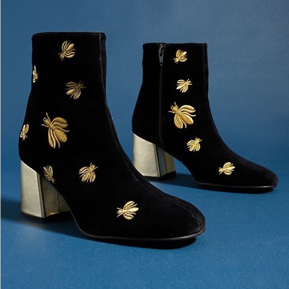 Jon Jose velvet Tabata Bee Boots embroidered bees Gold